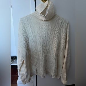 White cashmere turtleneck sweater (cable knit)